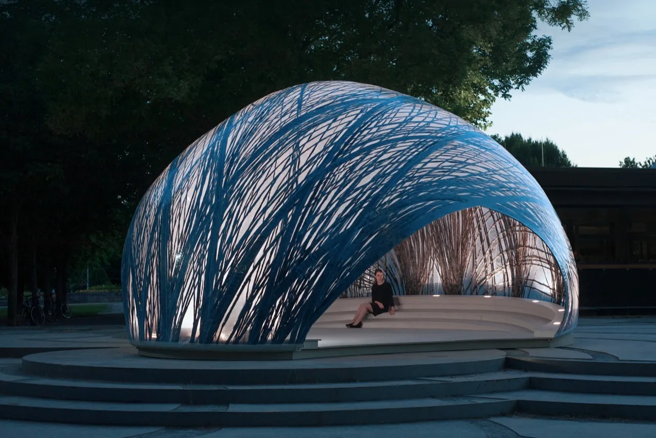 ICD/ITKE Research Pavilion 2014-15, domo de fibra de carbono inspirado na aranha-d'água