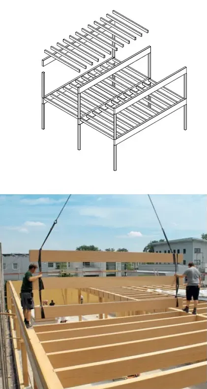 Figure 11a - Prefabrication of linear elements, Office building in Augsburg (DE) 2015,lattkearchitekten.