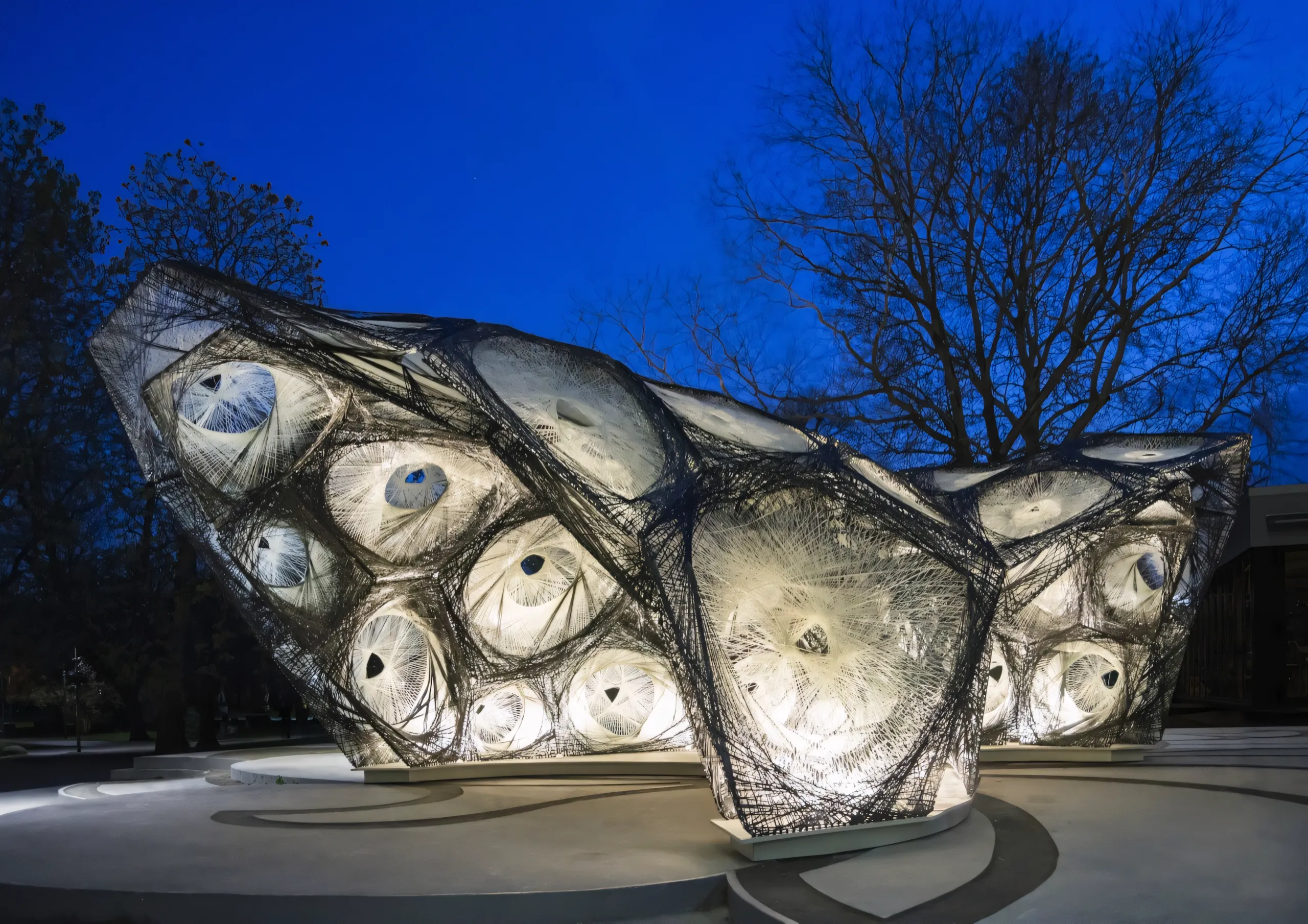 ICD/ITKE Research Pavilion 2013-14, gewickelte Fasermodule inspiriert von Käferflügeldecken