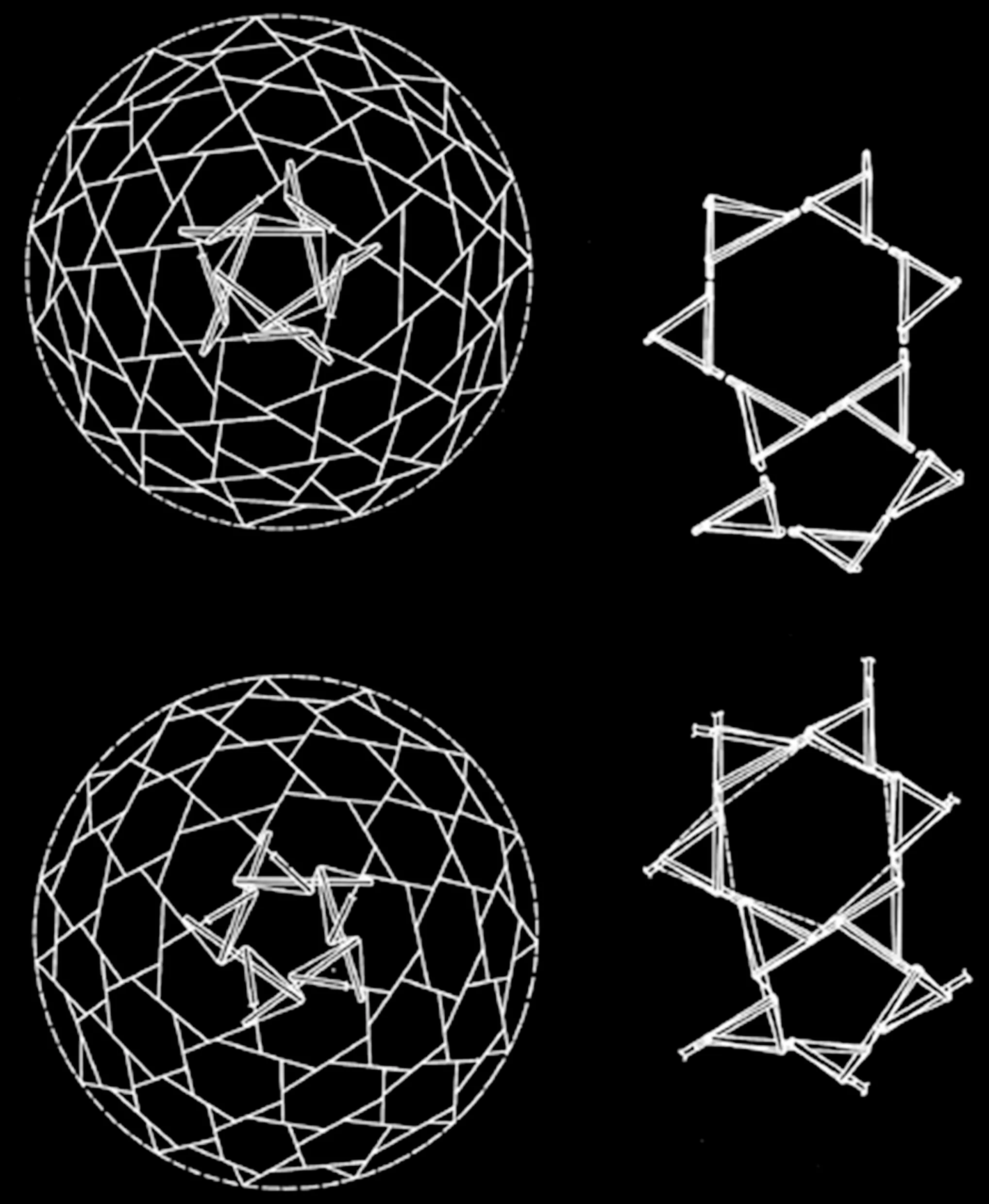 Einfache und doppelte Bindung von Elementen in Tensegrity-Sphären