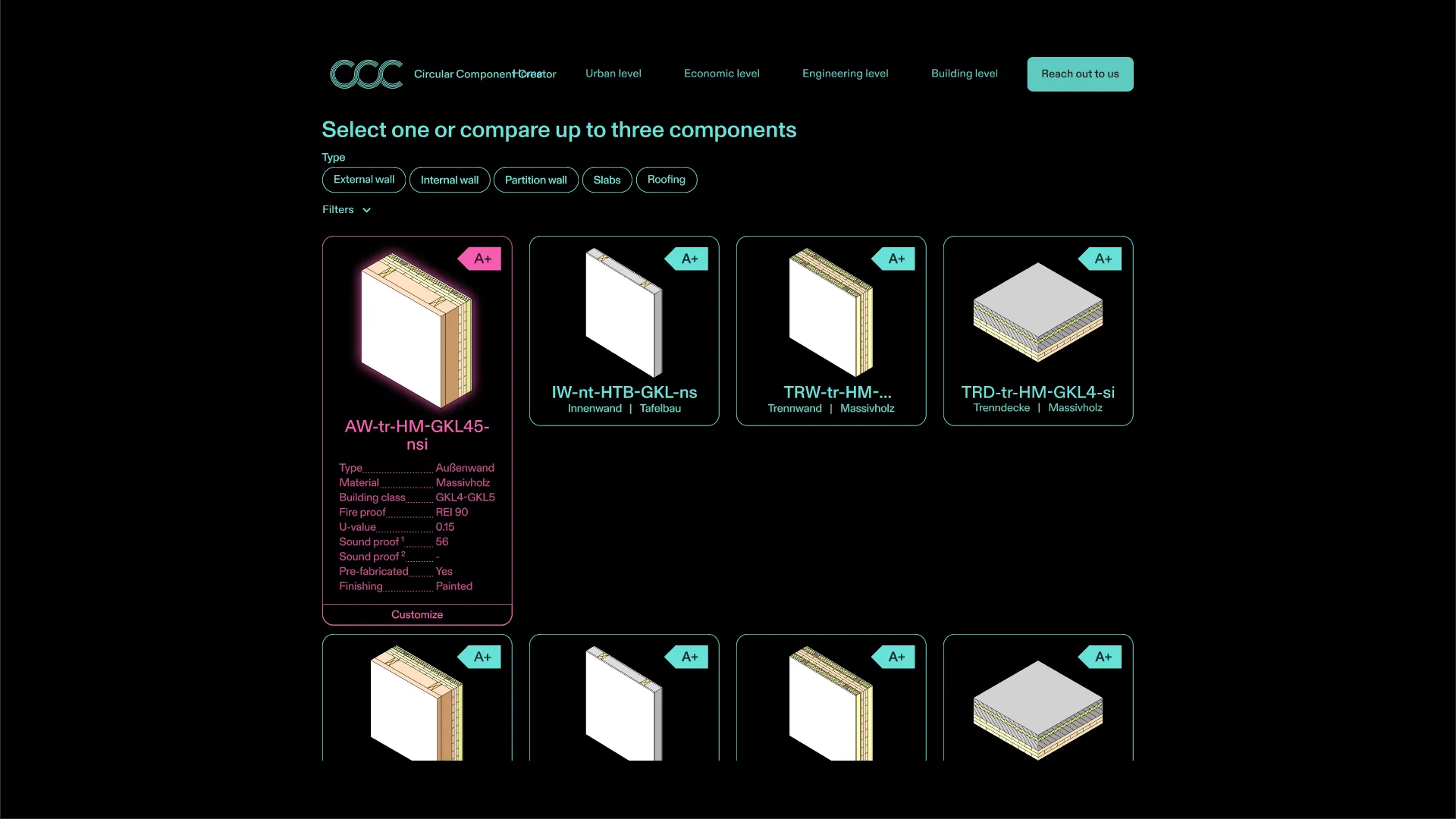Mockup no Figma de um cartão de componente com pré-visualização expandida mostrando propriedades e especificações do material.