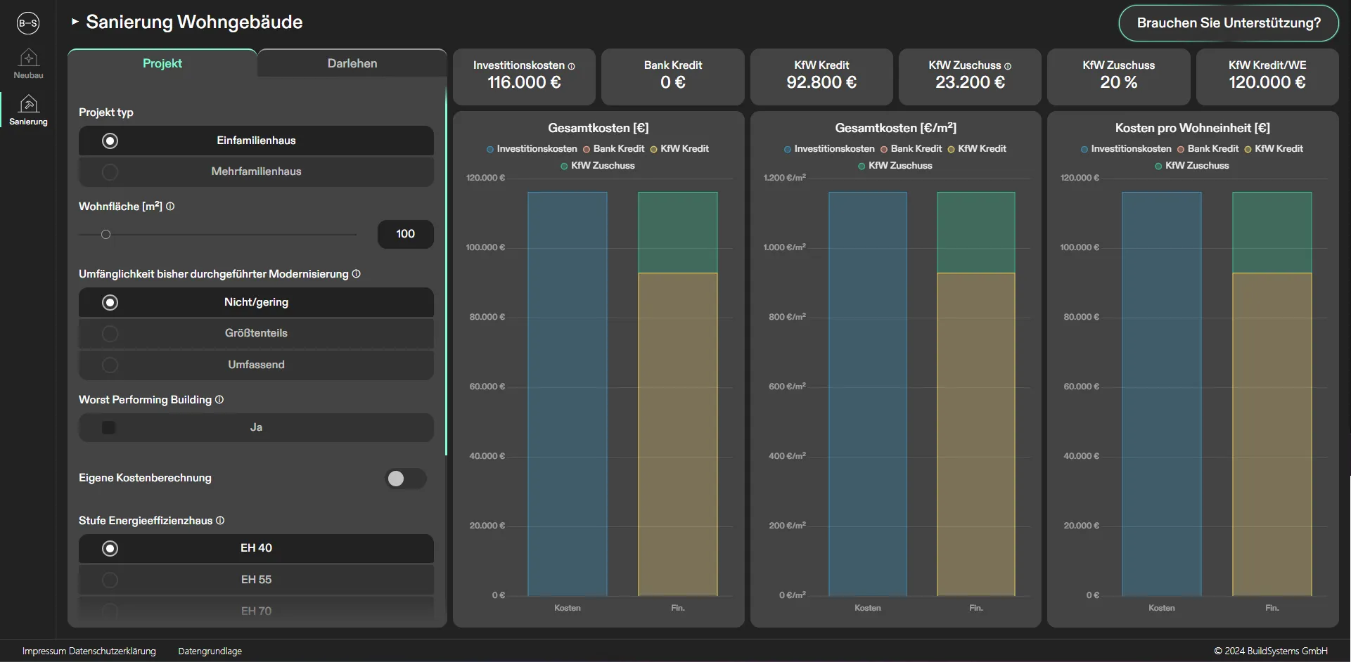 Screenshot of the desktop version of the funding calculator.