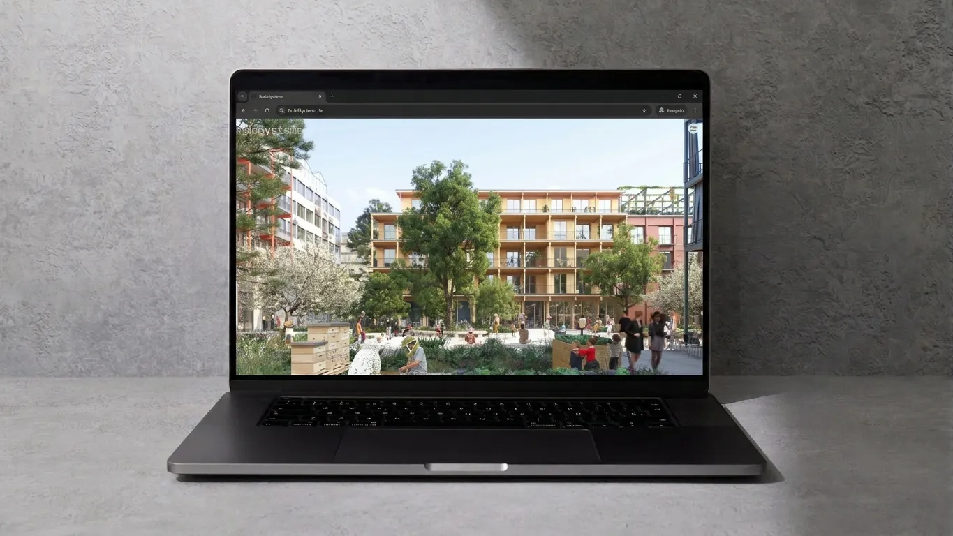 The BuildSystems homepage displayed on a laptop.