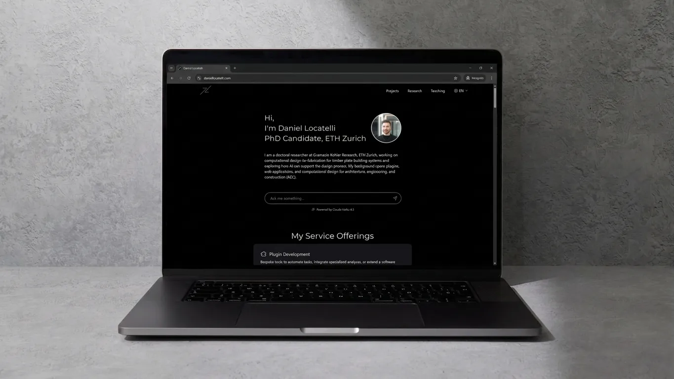 The homepage of daniellocatelli.com displayed on a laptop.