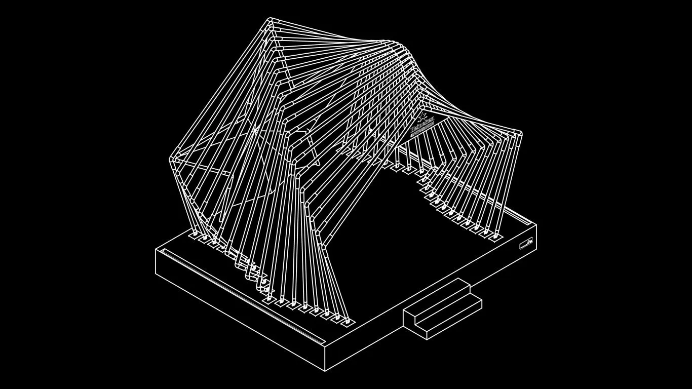 Isometrische Ansicht der parametrischen Bambusstruktur der Heineken-Bühne.