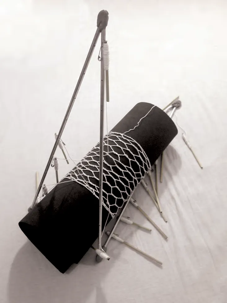 Lace being wrapped around the skeleton