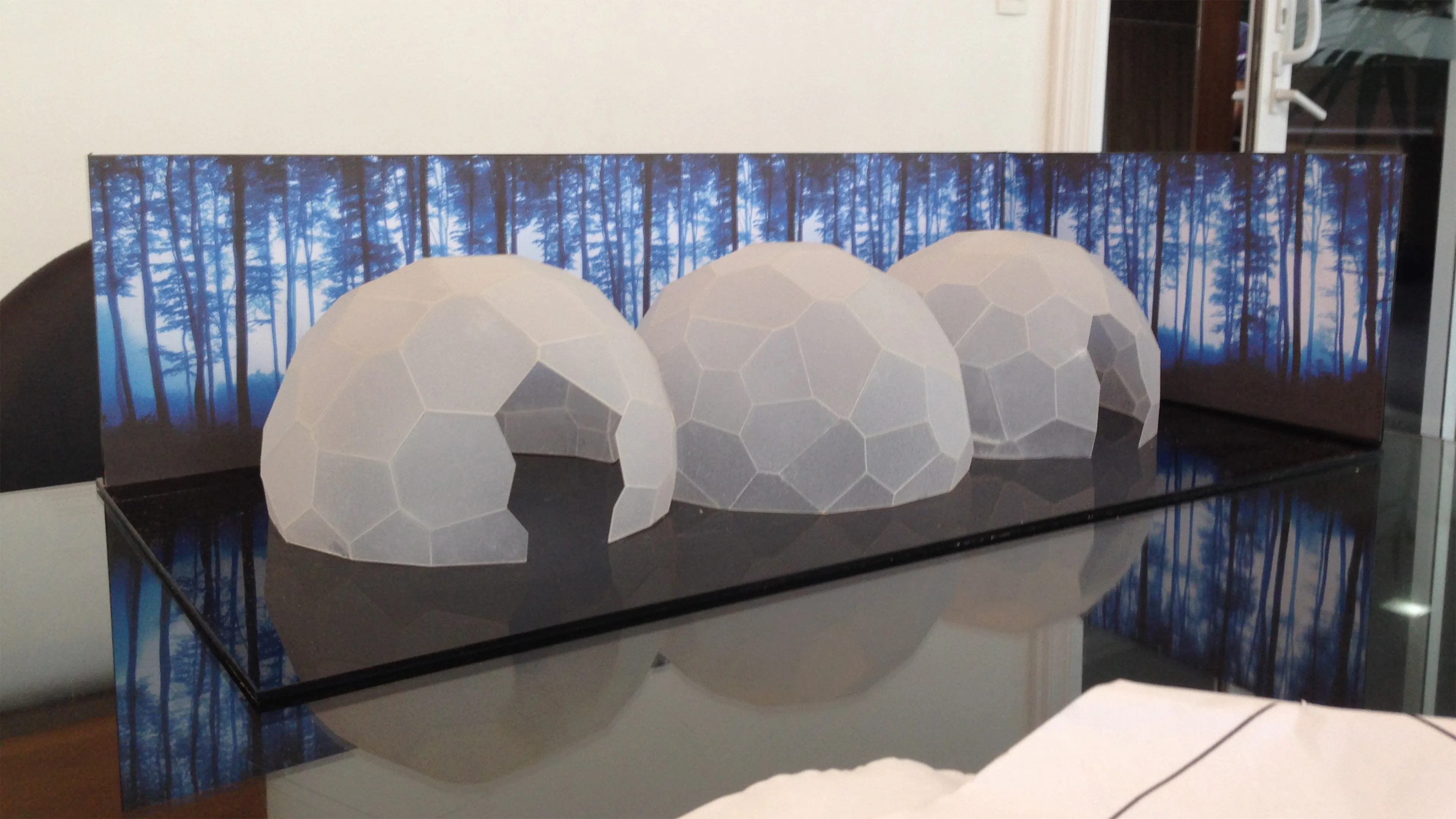 Foto da maquete em pequena escala do pavilhão.
Modelo em pequena escala do pavilhão.